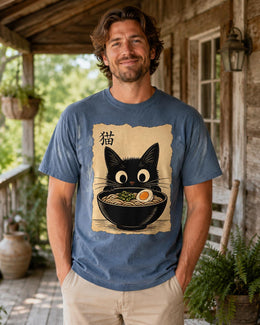 Ramen Cat Shirt, Cute Black Cat Noodle Tee, Japanese Food Comfort Colors T-Shirt, Kawaii Cat Lover Gift