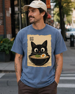 Ramen Cat Shirt, Cute Black Cat Noodle Tee, Japanese Food Comfort Colors T-Shirt, Kawaii Cat Lover Gift