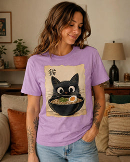 Ramen Cat Shirt, Cute Black Cat Noodle Tee, Japanese Food Comfort Colors T-Shirt, Kawaii Cat Lover Gift