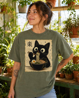 Black Cat Ramen Shirt, Cute Kawaii Noodle Tee, Japanese Food Comfort Colors T-Shirt, Ramen Cat Lover Gift