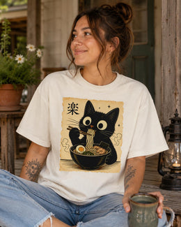 Black Cat Ramen Shirt, Cute Kawaii Noodle Tee, Japanese Food Comfort Colors T-Shirt, Ramen Cat Lover Gift