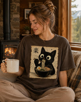 Black Cat Ramen Shirt, Cute Kawaii Noodle Tee, Japanese Food Comfort Colors T-Shirt, Ramen Cat Lover Gift