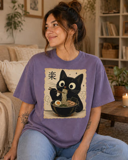 Black Cat Ramen Shirt, Cute Kawaii Noodle Tee, Japanese Food Comfort Colors T-Shirt, Ramen Cat Lover Gift