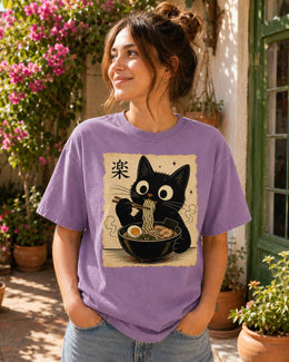 Black Cat Ramen Shirt, Cute Kawaii Noodle Tee, Japanese Food Comfort Colors T-Shirt, Ramen Cat Lover Gift
