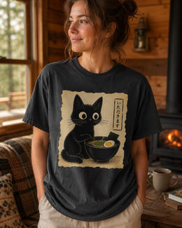 Black Cat Ramen Shirt, Cute Kawaii Noodle Tee, Japanese Food Comfort Colors T-Shirt, Ramen Lover Gift