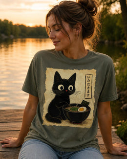 Black Cat Ramen Shirt, Cute Kawaii Noodle Tee, Japanese Food Comfort Colors T-Shirt, Ramen Lover Gift
