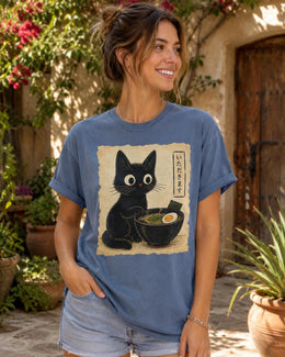 Black Cat Ramen Shirt, Cute Kawaii Noodle Tee, Japanese Food Comfort Colors T-Shirt, Ramen Lover Gift