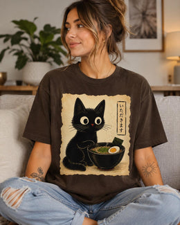 Black Cat Ramen Shirt, Cute Kawaii Noodle Tee, Japanese Food Comfort Colors T-Shirt, Ramen Lover Gift