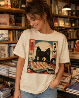 Gyoza Cat Shirt, Cute Black Cat Dumpling Tee, Japanese Food Comfort Colors T-Shirt, Kawaii Cat Lover Gift