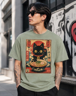 Lucky Ramen Cat Shirt, Cute Black Cat Noodle Tee, Japanese Food Comfort Colors T-Shirt, Kawaii Cat Lover Gift