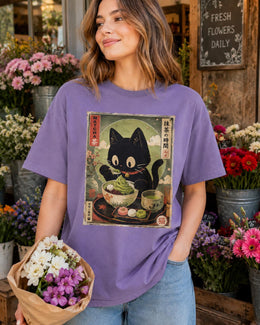 Matcha Cat Shirt, Cute Black Cat Japanese Dessert Tee, Kawaii Comfort Colors T-Shirt, Green Tea Lover Gift