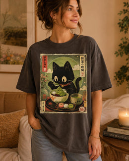 Matcha Cat Shirt, Cute Black Cat Japanese Dessert Tee, Kawaii Comfort Colors T-Shirt, Green Tea Lover Gift