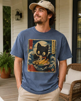Udon Cat Shirt, Cute Black Cat Japanese Noodle Tee, Kawaii Comfort Colors T-Shirt, Foodie Cat Lover Gift