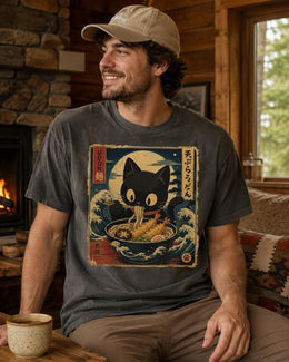 Udon Cat Shirt, Cute Black Cat Japanese Noodle Tee, Kawaii Comfort Colors T-Shirt, Foodie Cat Lover Gift