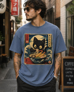Udon Cat Shirt, Cute Black Cat Japanese Noodle Tee, Kawaii Comfort Colors T-Shirt, Foodie Cat Lover Gift