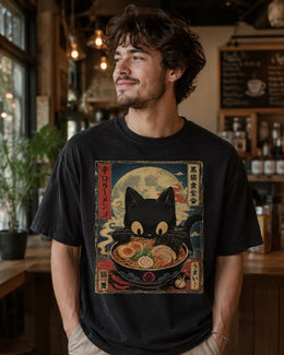 Spicy Ramen Cat Shirt, Cute Black Cat Noodle Tee, Japanese Food Comfort Colors T-Shirt, Kawaii Cat Lover Gift