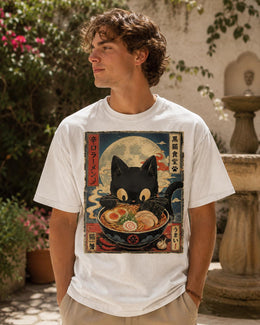 Spicy Ramen Cat Shirt, Cute Black Cat Noodle Tee, Japanese Food Comfort Colors T-Shirt, Kawaii Cat Lover Gift