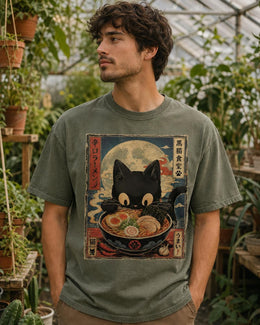 Spicy Ramen Cat Shirt, Cute Black Cat Noodle Tee, Japanese Food Comfort Colors T-Shirt, Kawaii Cat Lover Gift