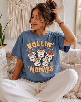 Rollin With My Homies Sushi Shirt, Cute Kawaii Sushi Tee, Japanese Food Comfort Colors T-Shirt, Foodie Gift