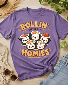 Rollin With My Homies Sushi Shirt, Cute Kawaii Sushi Tee, Japanese Food Comfort Colors T-Shirt, Foodie Gift