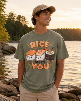 Rice To Meet You Sushi Shirt, Cute Kawaii Sushi Tee, Japanese Food Comfort Colors T-Shirt, Sushi Lover Gift