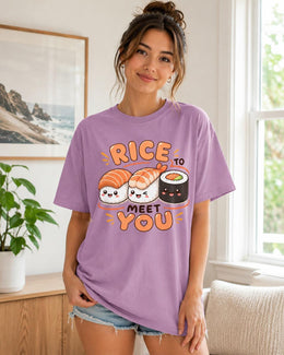 Rice To Meet You Sushi Shirt, Cute Kawaii Sushi Tee, Japanese Food Comfort Colors T-Shirt, Sushi Lover Gift