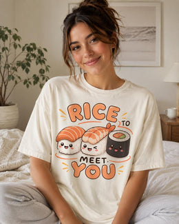 Rice To Meet You Sushi Shirt, Cute Kawaii Sushi Tee, Japanese Food Comfort Colors T-Shirt, Sushi Lover Gift