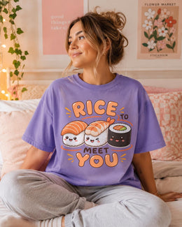 Rice To Meet You Sushi Shirt, Cute Kawaii Sushi Tee, Japanese Food Comfort Colors T-Shirt, Sushi Lover Gift