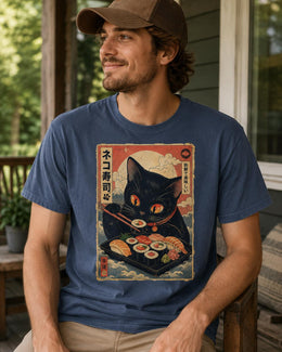 Sushi Cat Shirt, Cute Black Cat Japanese Food Tee, Kawaii Comfort Colors T-Shirt, Sushi Lover Gift