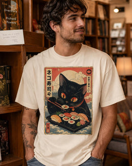 Sushi Cat Shirt, Cute Black Cat Japanese Food Tee, Kawaii Comfort Colors T-Shirt, Sushi Lover Gift