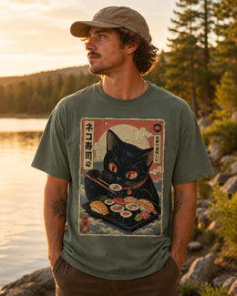 Sushi Cat Shirt, Cute Black Cat Japanese Food Tee, Kawaii Comfort Colors T-Shirt, Sushi Lover Gift