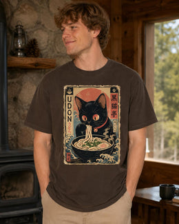 Udon Cat Shirt, Cute Black Cat Japanese Noodle Tee, Kawaii Comfort Colors T-Shirt, Udon Lover Gift