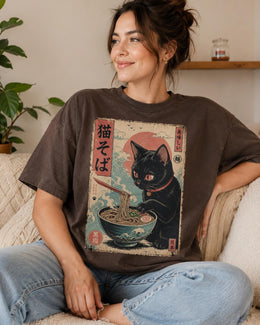 Soba Cat Shirt, Cute Black Cat Japanese Noodle Tee, Kawaii Comfort Colors T-Shirt, Noodle Lover Gift