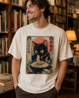 Udon Cat Shirt, Cute Black Cat Japanese Noodle Tee, Kawaii Comfort Colors T-Shirt, Udon Lover Gift