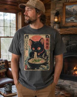 Udon Cat Shirt, Cute Black Cat Japanese Noodle Tee, Kawaii Comfort Colors T-Shirt, Udon Lover Gift