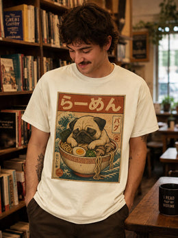 Sleepy Pug Ramen Shirt, Cute Japanese Noodle Dog Tee, Comfort Colors T-Shirt, Pug Lover Gift
