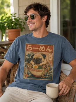 Sleepy Pug Ramen Shirt, Cute Japanese Noodle Dog Tee, Comfort Colors T-Shirt, Pug Lover Gift