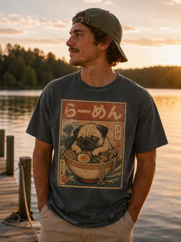 Sleepy Pug Ramen Shirt, Cute Japanese Noodle Dog Tee, Comfort Colors T-Shirt, Pug Lover Gift