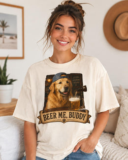 Beer Me Buddy Dog Shirt, Golden Retriever Beer Tee, Funny Comfort Colors T-Shirt, Dog Dad Gift