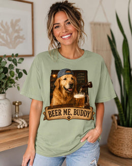 Beer Me Buddy Dog Shirt, Golden Retriever Beer Tee, Funny Comfort Colors T-Shirt, Dog Dad Gift