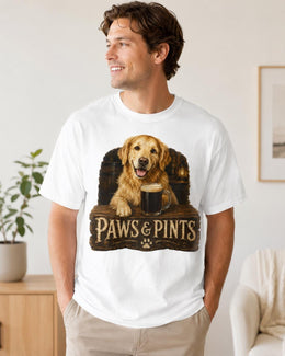 Paws And Pints Shirt, Golden Retriever Beer Tee, Funny Comfort Colors T-Shirt, Dog Dad Gift