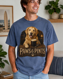 Paws And Pints Shirt, Golden Retriever Beer Tee, Funny Comfort Colors T-Shirt, Dog Dad Gift