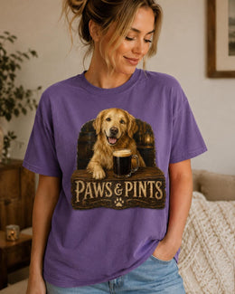 Paws And Pints Shirt, Golden Retriever Beer Tee, Funny Comfort Colors T-Shirt, Dog Dad Gift