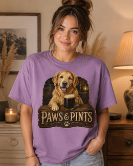 Paws And Pints Shirt, Golden Retriever Beer Tee, Funny Comfort Colors T-Shirt, Dog Dad Gift