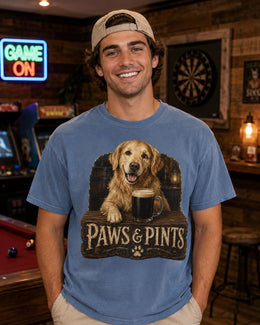 Paws And Pints Shirt, Golden Retriever Beer Tee, Funny Comfort Colors T-Shirt, Dog Dad Gift