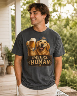 Cheers Human Dog Shirt, Golden Retriever Beer Tee, Funny Comfort Colors T-Shirt, Dog Dad Gift