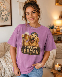 Cheers Human Dog Shirt, Golden Retriever Beer Tee, Funny Comfort Colors T-Shirt, Dog Dad Gift