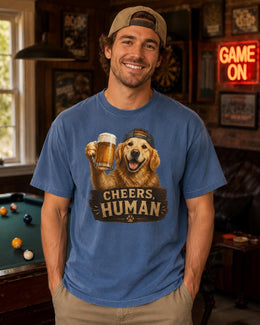 Cheers Human Dog Shirt, Golden Retriever Beer Tee, Funny Comfort Colors T-Shirt, Dog Dad Gift