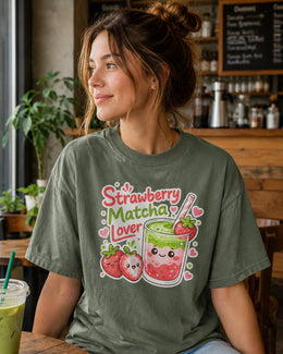 Strawberry Matcha Shirt, Cute Kawaii Drink Tee, Matcha Lover Comfort Colors T-Shirt, Strawberry Gift