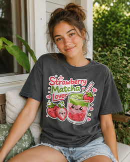Strawberry Matcha Shirt, Cute Kawaii Drink Tee, Matcha Lover Comfort Colors T-Shirt, Strawberry Gift